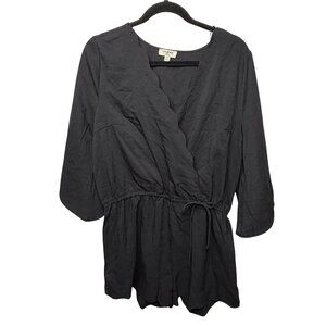 Umgee Black Scallop Hem Romper L 3/4 Sleeve Drawstring Waist Scallop Hem